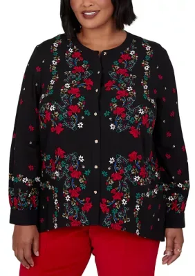 Dramatic Floral Placement Button Front Top by Ruby Rd