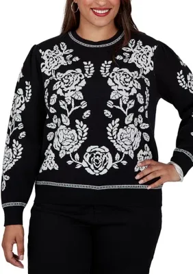 Floral Jacquard Scoop Neck Sweater by Ruby Rd