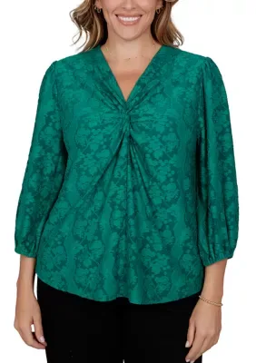 Knot Front Floral Clip Jacquard Top by Ruby Rd