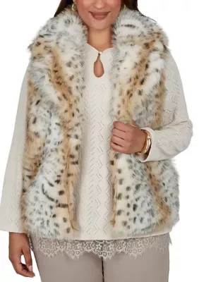 Snow Leopard Faux Fur Notch Collar Vest