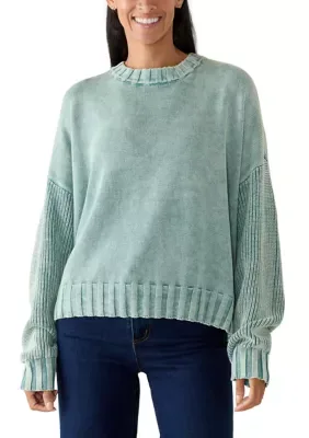 Crew Neck Washed Mixed Stitch Sweater by Wonderly