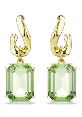 Gold Over Silver Green Octagon Crystal Earrings by Swarovski