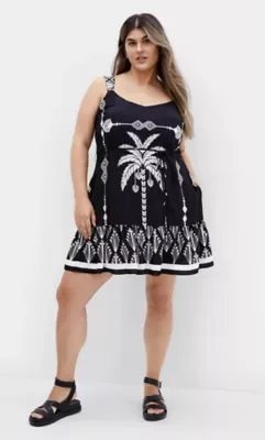Peta Tie Waist Border Print Dress by City Chic