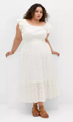 Sweet Broderie Ruffle Midi Dress