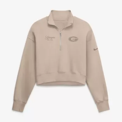 NCAA Georgia Bulldogs Neutral Collection Oversized Phoenix Fleece Cropped Quarter-Zip Sweatshirt by Nike
