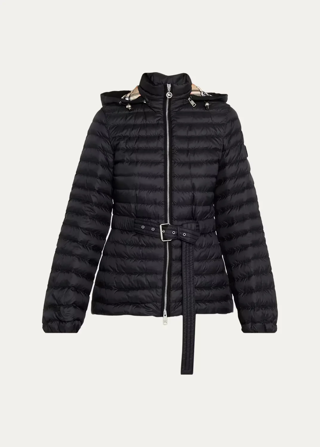 Amberley Belted Nylon Puffer Jacket with Detachable Collar