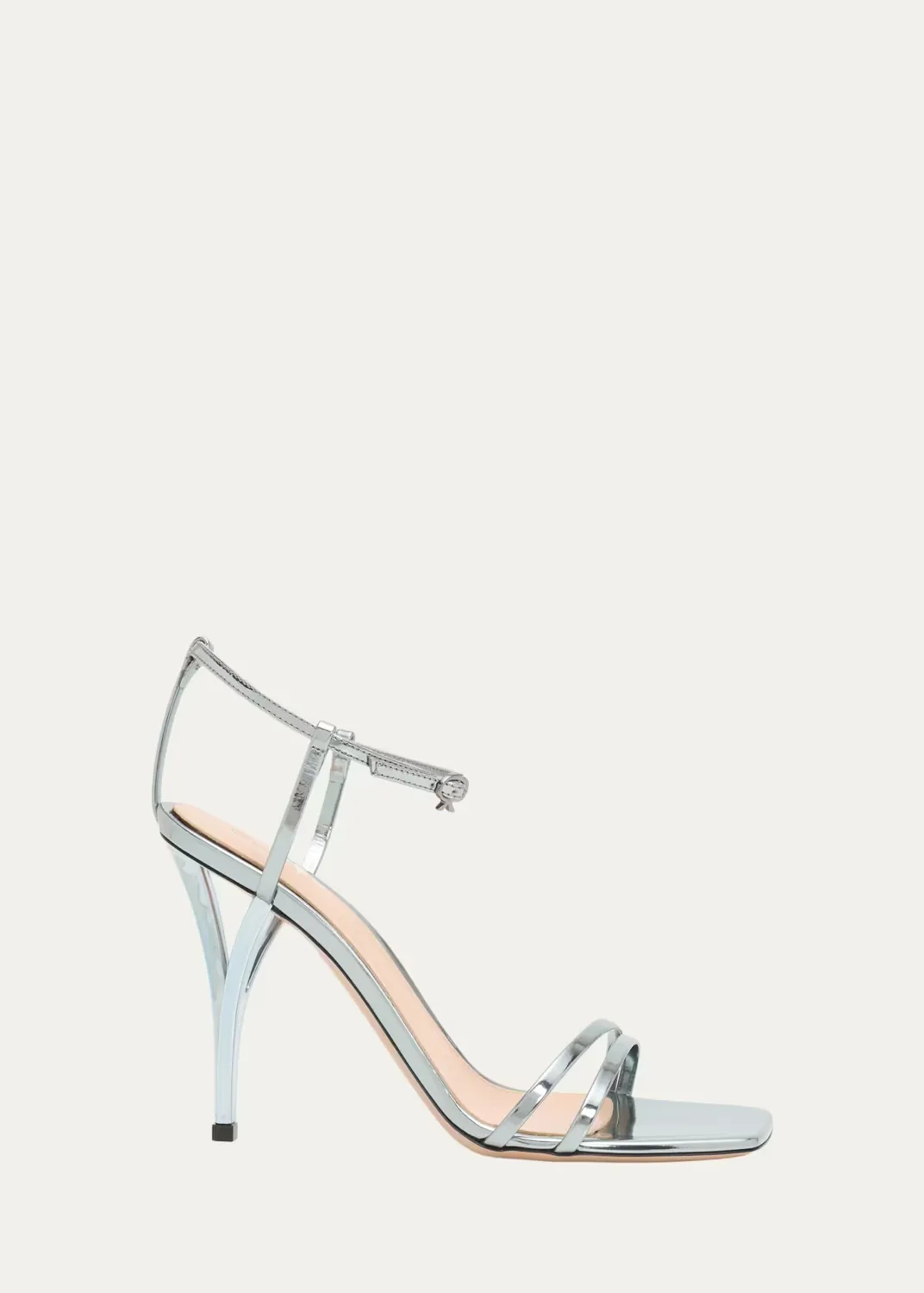 95mm Metallic Leather Ankle-Strap Sandals - STEEL