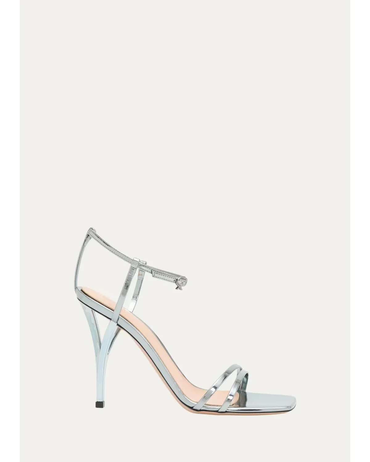 95mm Metallic Leather Ankle-Strap Sandals - STEEL by Gianvito Rossi