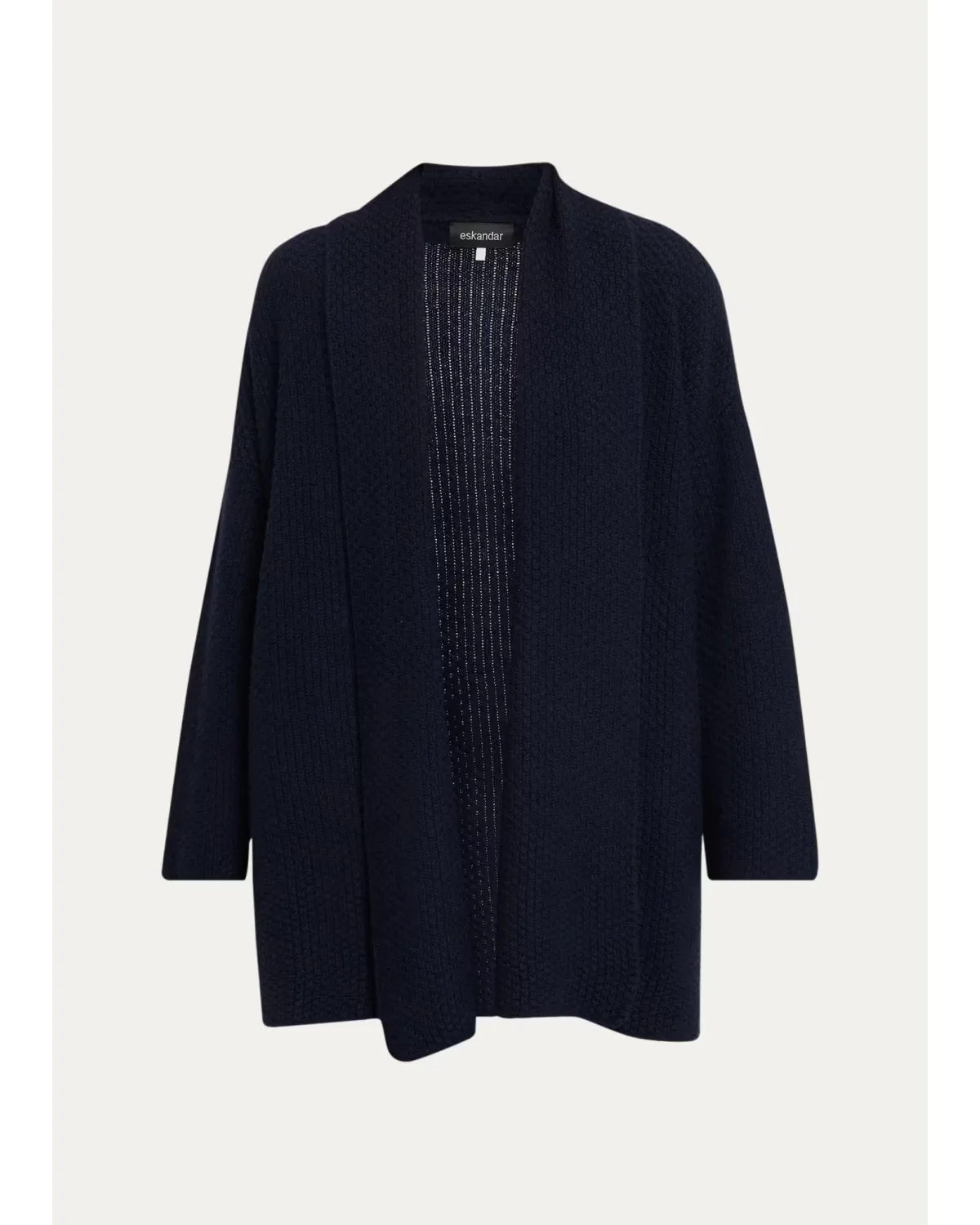 A-Line Scrunch Shawl Collar Cardigan - Long Length by Eskandar