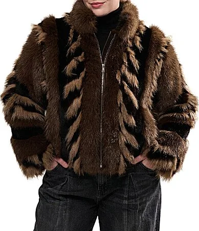 Inez Striped Faux Fur Collared Filled Statement Jacket by Azalea Wang