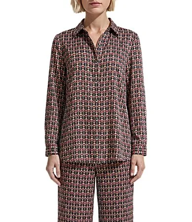 Button Front Printed Coordinating Satin Shirt by Anne Klein