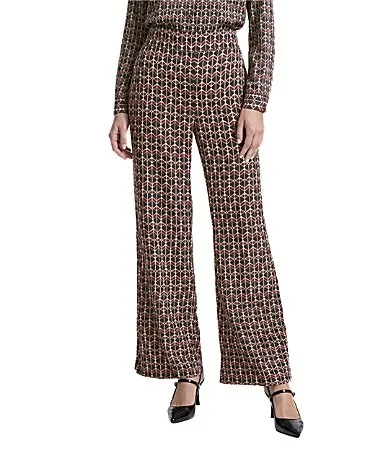 High Rise Wide Leg Printed Coordinating Satin Pants by Anne Klein