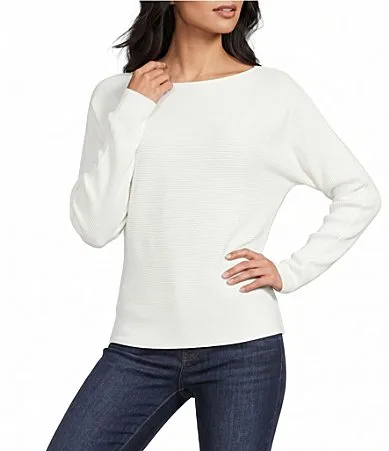Boat Neck Dolan Sleeve Rib Knit Sweater by Honey & Sparkle