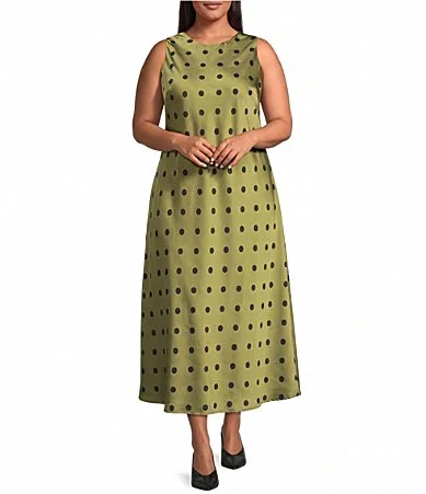 Saisha Polka Dot Round Neck Sleeveless Satin Midi Dress by Sugarlips