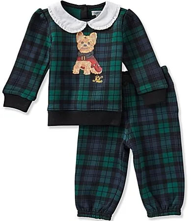 Dog Print Plaid Fleece Sweatshirt Matching Jogger Pants Set by Ralph Lauren