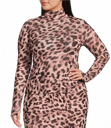 Zadie Leopard Printed Mock Neck Long Sleeve Coordinating Mesh Top by Afrm