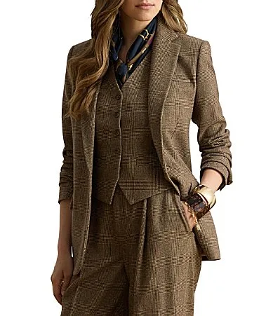 Lauren Ralph Lauren Twill Glen Plaid Print Notch Lapel Collar Long Sleeve Coordinating Blazer by Ralph Lauren