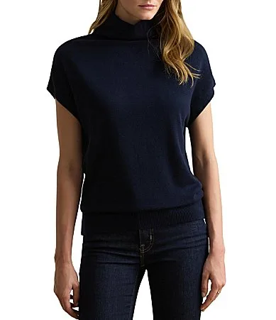 Lauren Ralph Lauren Blended Knit Mock Neck Cap Sleeve Ribbed Hem Sweater by Ralph Lauren