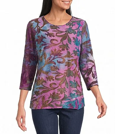 Burnout 3/4 Sleeve Crew Neck Knit Top by Allison Daley
