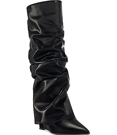 Zylla Foldover Slouch Shaft Pointed Toe Wedge Tall Boots by Azalea Wang