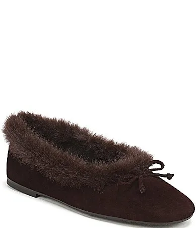 Alie Cozy Suede Faux Fur Ballet Bow Flats