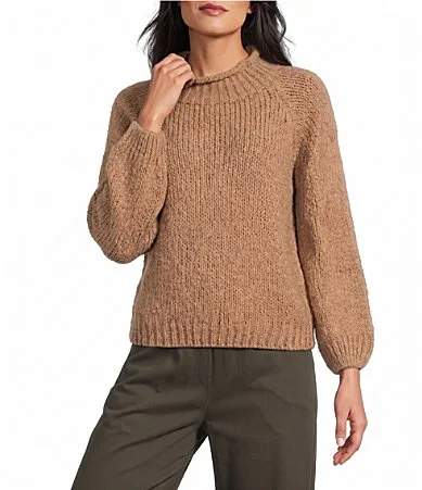 Ribbed Knit Mock Neck Long Sleeve Sweater by M Made in Italy