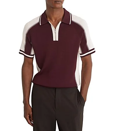 Elmers Slim Fit Quarter Zip Short Sleeve Polo Shirt by Reiss