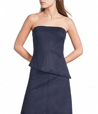 Suede Strapless Asymmetric Hem Top by Evolutionary