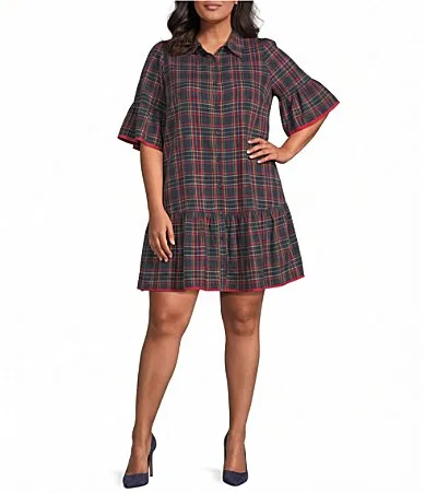Romona Chapman Plaid Collared Short Sleeve Mini Shift Dress by Sugarlips