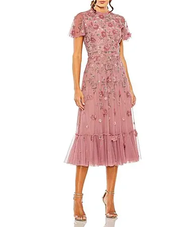 Mac Duggal Embellished High Neck Short Sleeve A-Line Dress by M.A.C.