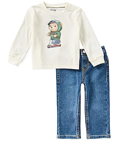 Long Sleeve Bear Tee Denim Jeans Set by Levi's