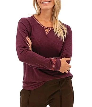 Arctic Whisper Embroidered Crew Neck V-Notch Raglan Sleeve Top by Aventura
