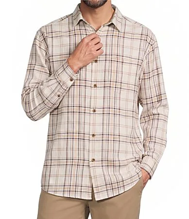 Long Sleeve Herringbone Textured Large Plaid Sport Shirt by Roundtree & Yorke