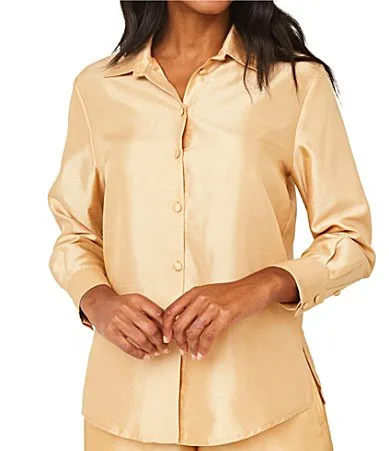 Nora Button Front Dupioni Blouse by Abbey Glass