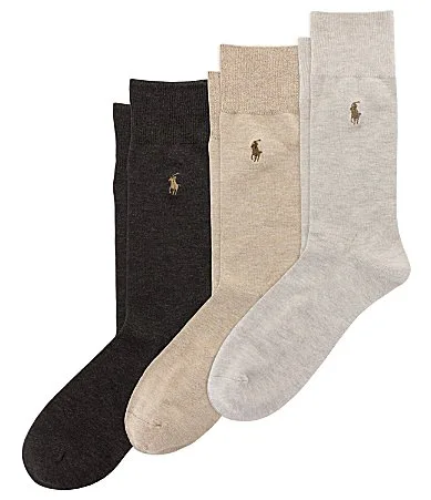 Soft Tech Rayon Dress Sock 3-Pack - Stone by Polo Ralph Lauren