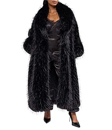 Vault-Black Faux Fur Open Lapel Trench Coat by Azalea Wang