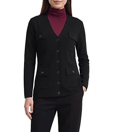 Four Pocket V-Neck Cardigan by Anne Klein