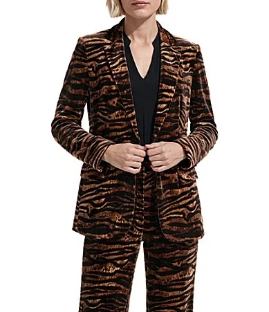 Notch Collar Animal Print Velour Coordinating Blazer by Anne Klein