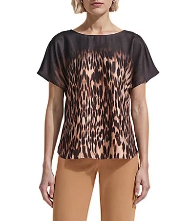 Short Sleeve Satin Animal Print Blouse by Anne Klein