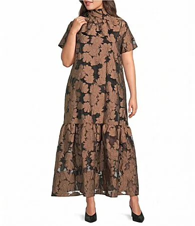 Floral Dime Mock Neck Short Sleeve Maxi Dress
