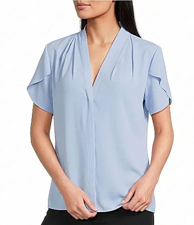 Petal Sleeve V-Neck Blouse by Calvin Klein