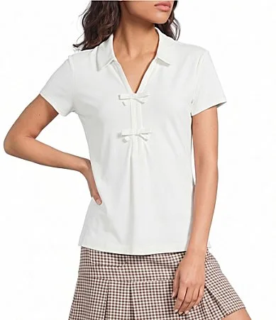 Frida Pique Knit Split Collared Short Sleeve Bow Detail Polo by Lilly Pulitzer