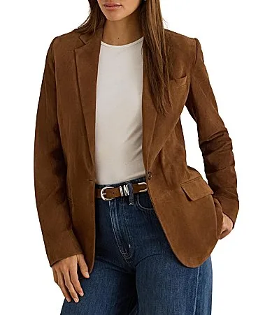 Lauren Ralph Lauren Suede Notch Lapel Long Sleeve Jacket by Ralph Lauren