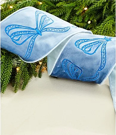 Meet Me Under the Mistletoe Collection Velvet Embroidered Bow Decorative Ribbon by Southern Living