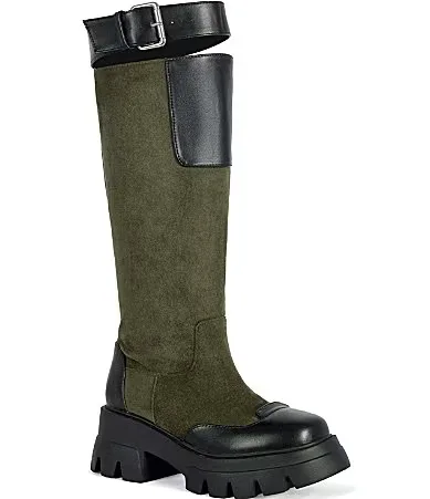Dalila Buckle Strap Lug Sole Tall Boots by Azalea Wang