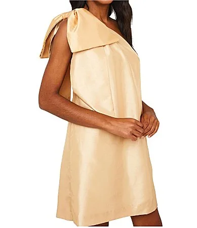 Cassie Bow Shoulder Mikado Shift Mini Dress by Abbey Glass