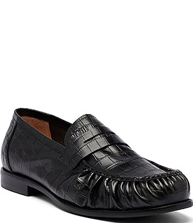 Kennedy Crocodile Embossed Leather Penny Loafers by Marc Nolan