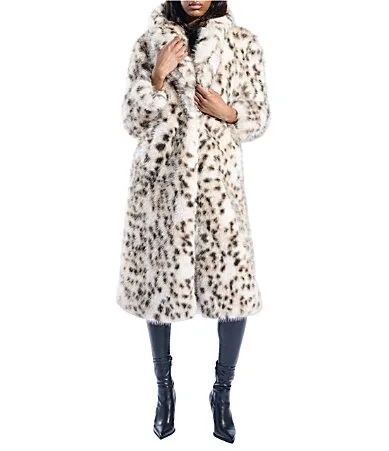 Pepper Snow Leopard Faux Fur Oversize Maxi Coat by Azalea Wang