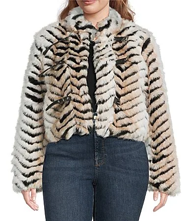 Argyll Beige Faux Fur Stiff Collar Long Sleeves Three Belted Jacket by Azalea Wang
