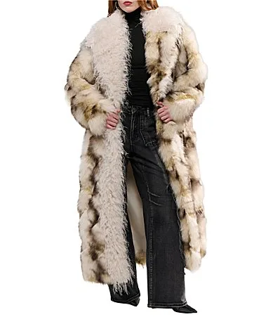 Mivra-Cream Multi Faux Fur Open Lapel Trench Coat by Azalea Wang